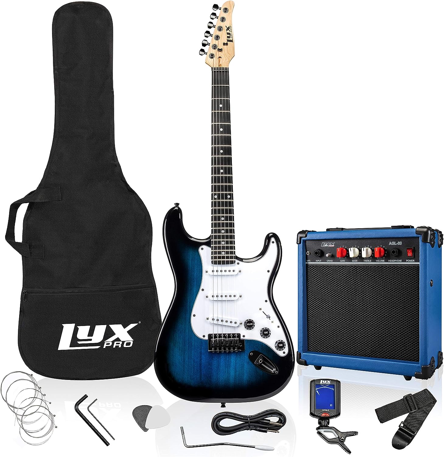 LyxPro 39 inch Electric Guitar Kit Bundle on a white background