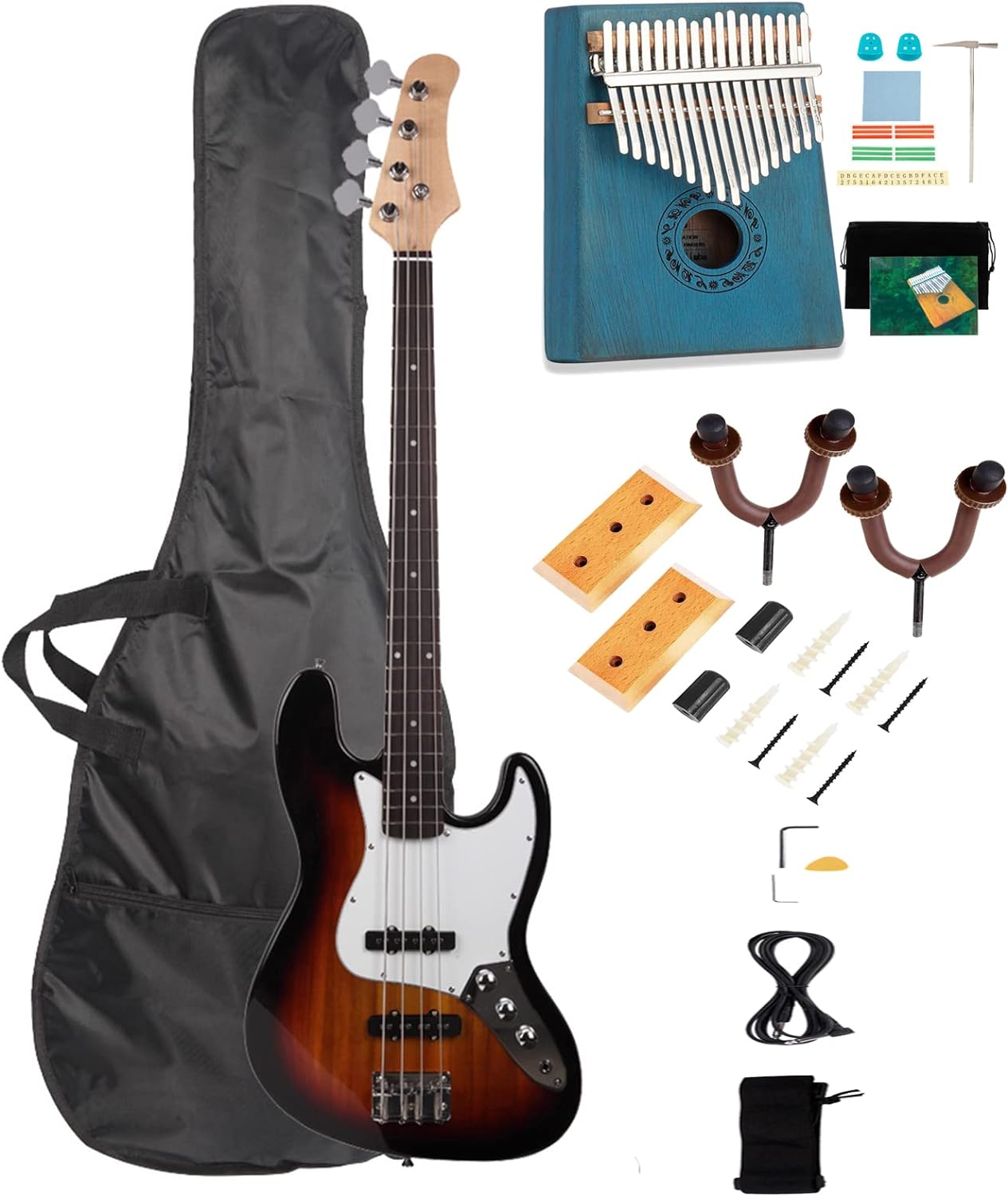 PURELOVEE 45 Inch Electric Bass Guitars Beginner Kit on a white background