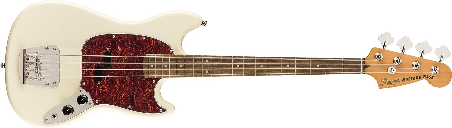Squier Classic Vibe 60s Mustang Bass Guitar on a white background