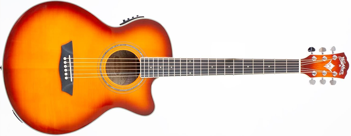 Washburn Festival EA15 Mini Jumbo Cutaway Acoustic-Electric Guitar on a white background